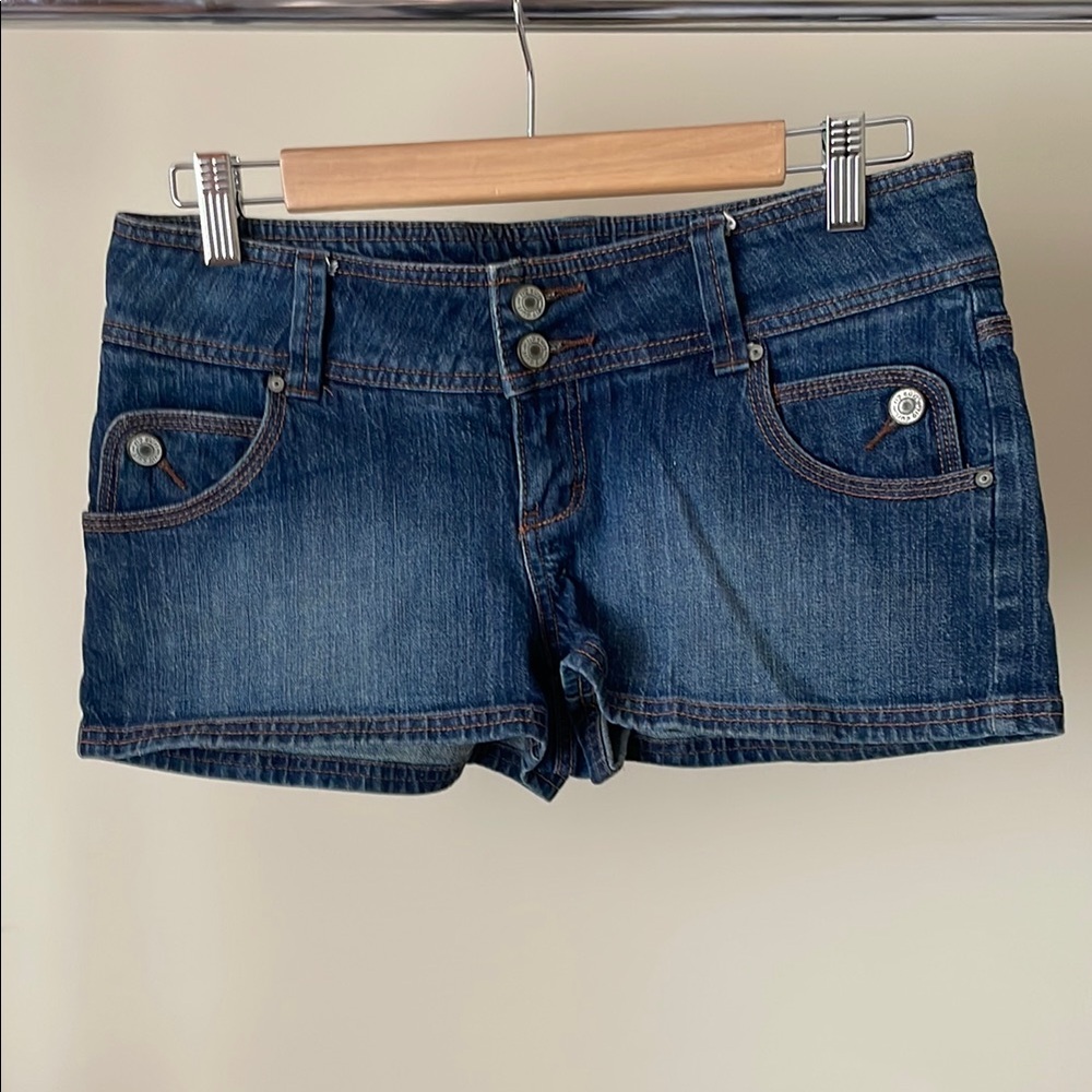 Rip Curl Blue Jean Shorts with Low Rise and Contrast Stitching